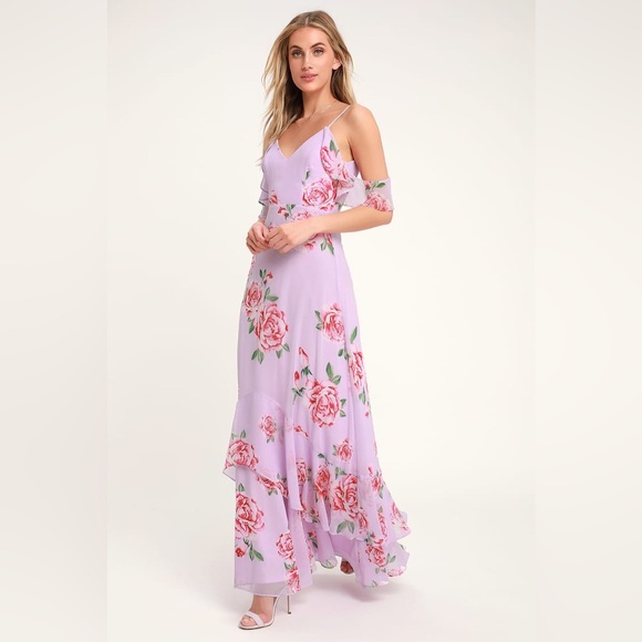 Lulus Lavender Pink Floral Maxi Dress Ruffles Roses Wedding Victorian Coquette - Picture 3 of 7